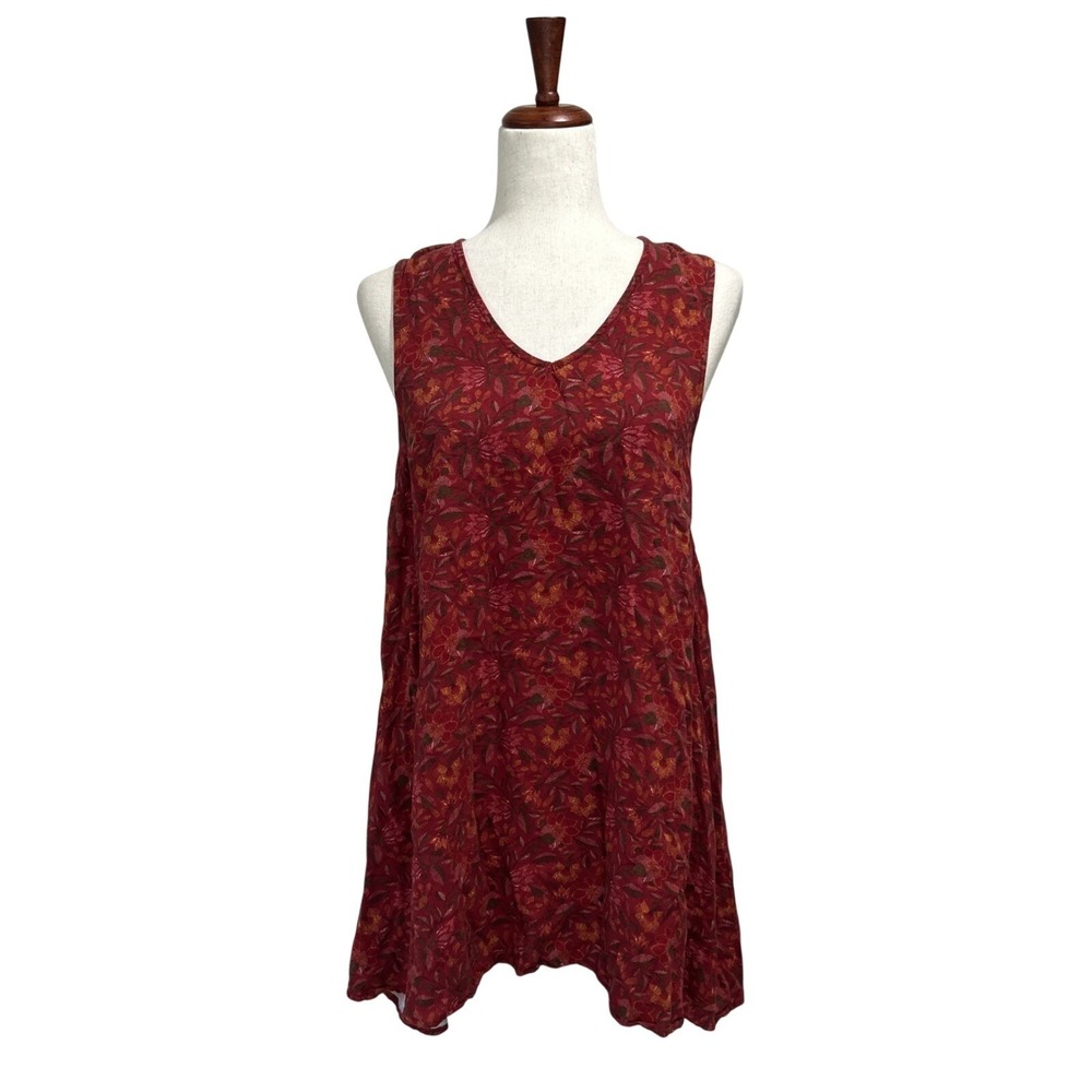 Urban Outfitters Womens Medium Floral Mini Dress Burgundy Red Tunic Swing V-Neck